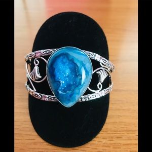 NEW ONYX DRUZY 925 Sterling Silver Bangle